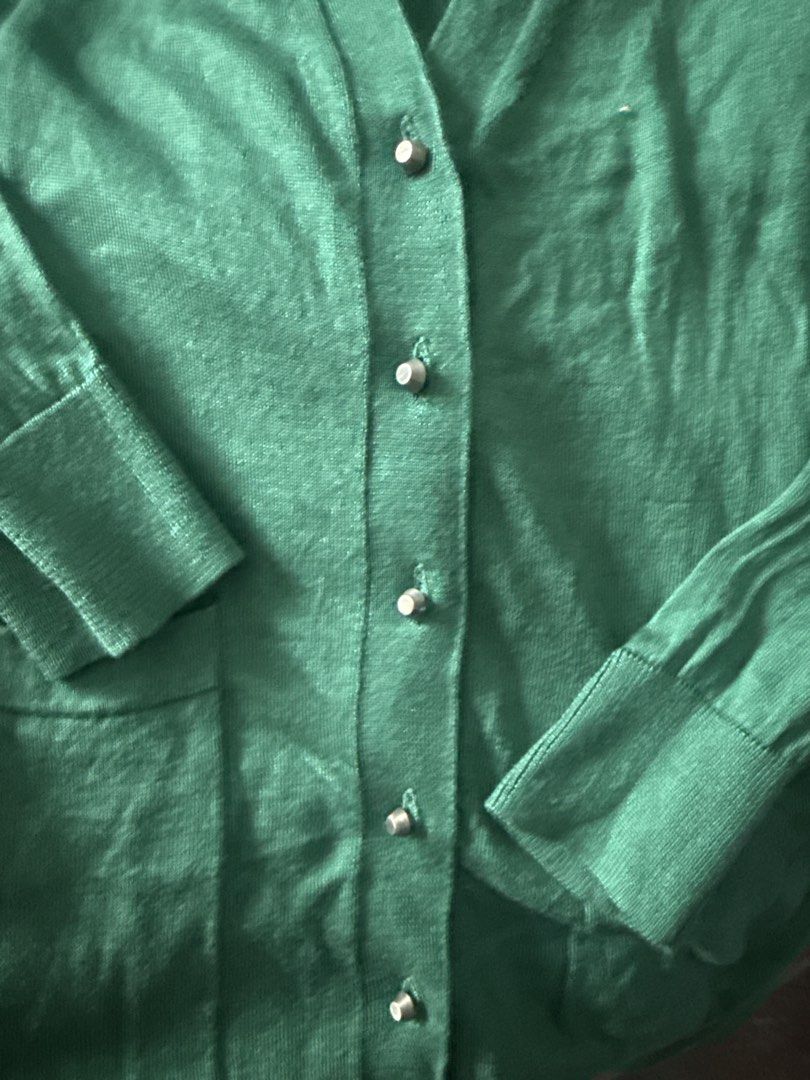 Balenciaga Knits Green Button-Up Cardigan (Category: Makeup) located in Angeles City. Submitted by migs_font29 (Listing ID 1462885207, Image 2). Description: - Green Balenciaga Knit Cardigan - Long sleeves with cuffed hems - Two front pockets - Button-up closure - Size 38.