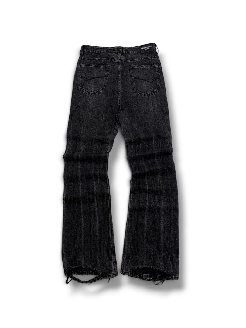 Balenciaga Lost Tape Pants (Category: Jeans) located in Cabuyao City. Submitted by 0ld_souls (Listing ID 1462865416, Image 1). Description: - Brand: Balenciaga - Color: Grey washed denim - Fit: Wide leg - Details: Distressed hem, unique vertical seam detailing - Closure: Button and zip front - Pockets: Classic five-pocket styling - Estimated Size: 32 - Style: Statement piece.