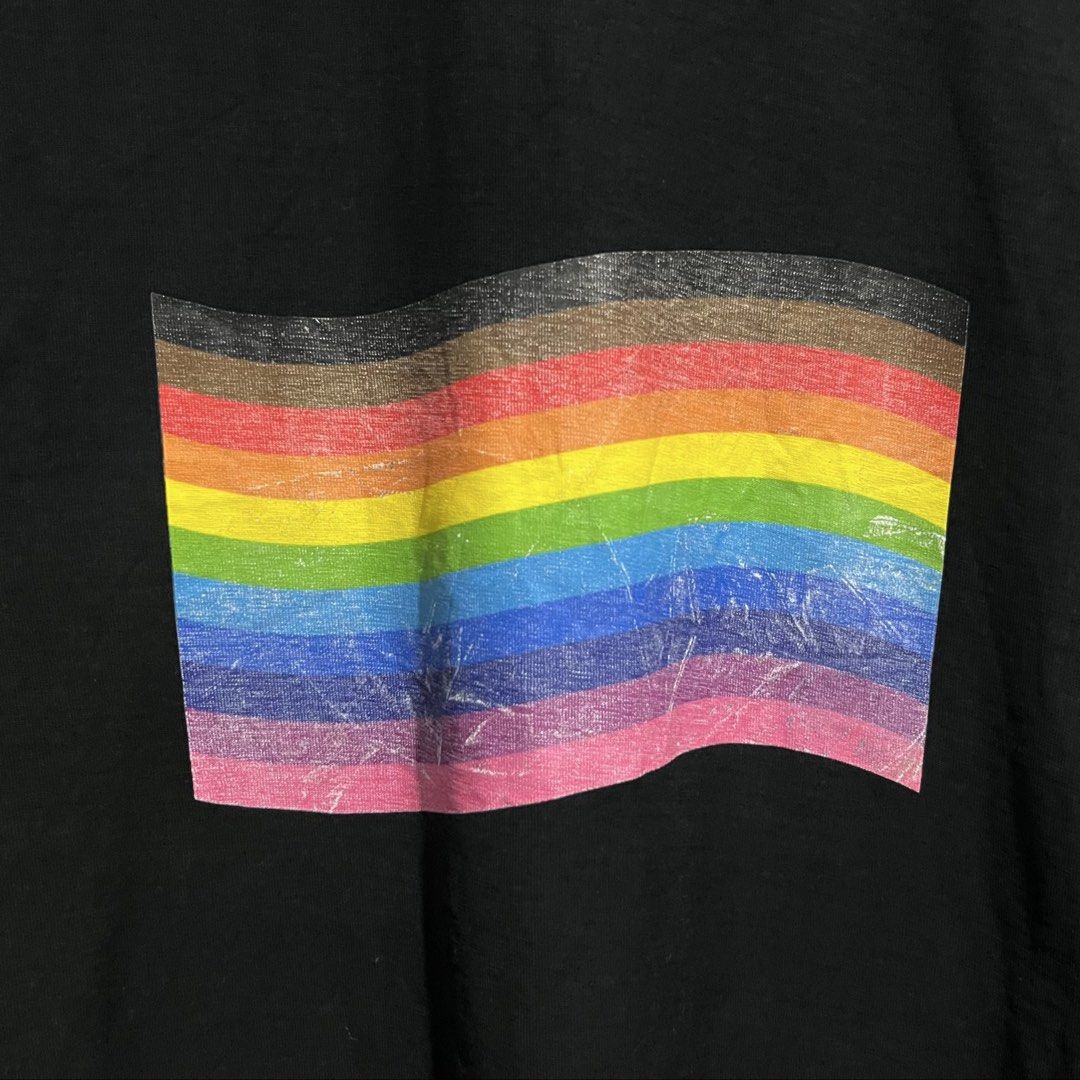 Balenciaga Rainbow Flag Inside out distressed Tee (Category: Luxury Apparel) located in Davao. Submitted by lwndvo (Listing ID 1462878324, Image 2). Description: Balenciaga Rainbow Flag Inside out distressed Tee Vgood UC Holes and the distressing are part of the shirts design Dimensions: Width: 23 Length: 29 Issue/s: Sign of use on print Price: 750 + shipping .