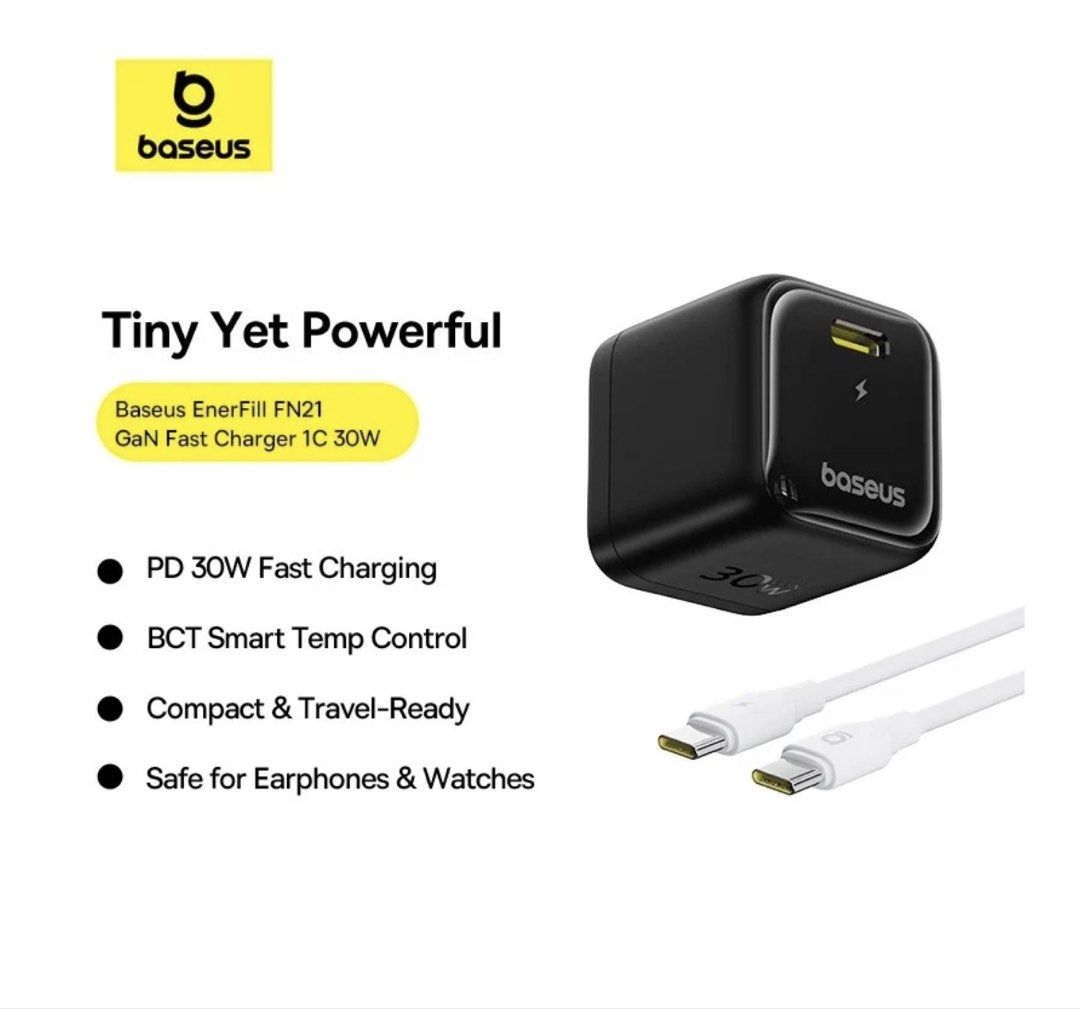 Baseus 30W Fast Charger with Type C Cable (Category: Chargers) located in Manila. Submitted by jirotan1990 (Listing ID 1462726812, Image 1). Description: For SALE: Baseus 30W Fast Charger with Type C Cable Price = 500 php Description: - Brandnew and Sealed - Baseus FN21 Fast Charger 30W Black - 1 meter Type C Cable 60W - Please see attached images Meetup: - MRT Stations (Boni, Ayala, Shaw, Cubao) - Mandaluyong - SM Megamall / Shangri-La Plaza - S