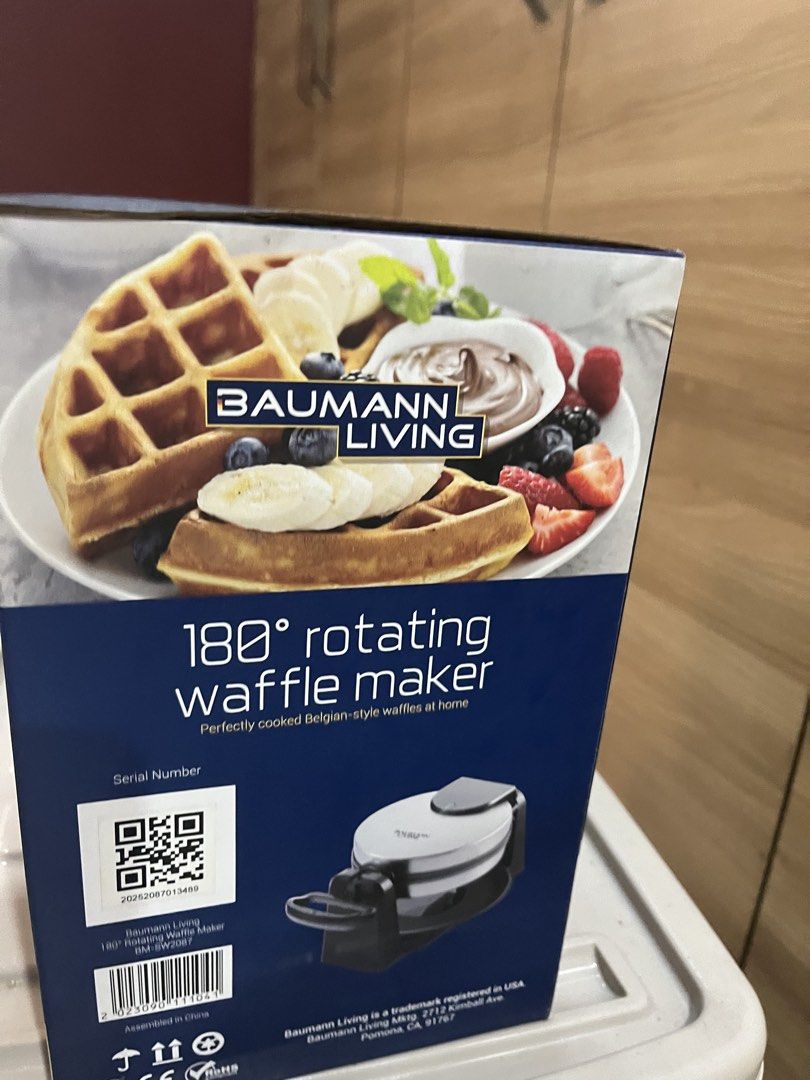 Baumann Living 180° Rotating Waffle Maker (Category: Other Kitchen Appliances) located in Manila. Submitted by jericho_chan (Listing ID 1462725496, Image 2). Description: - Make perfect Belgian-style waffles at home - 180° rotating waffle maker for even cooking - 8" waffle plates with easy food release - Adjustable browning control for your preferred crispiness - Removable drip tray for hassle-free cleanup - Ideal for delicious breakfasts or swee