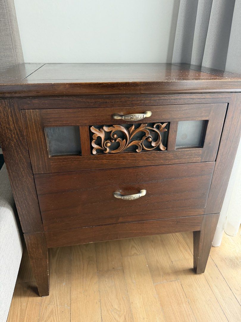 Side table bed (Category: Other Home Furniture) located in Singapore. Submitted by littlescooter123 (Listing ID 1462711080, Image 1). Description: Bed side table in good condition. Solid wood Collection only. Postal code 258005 .