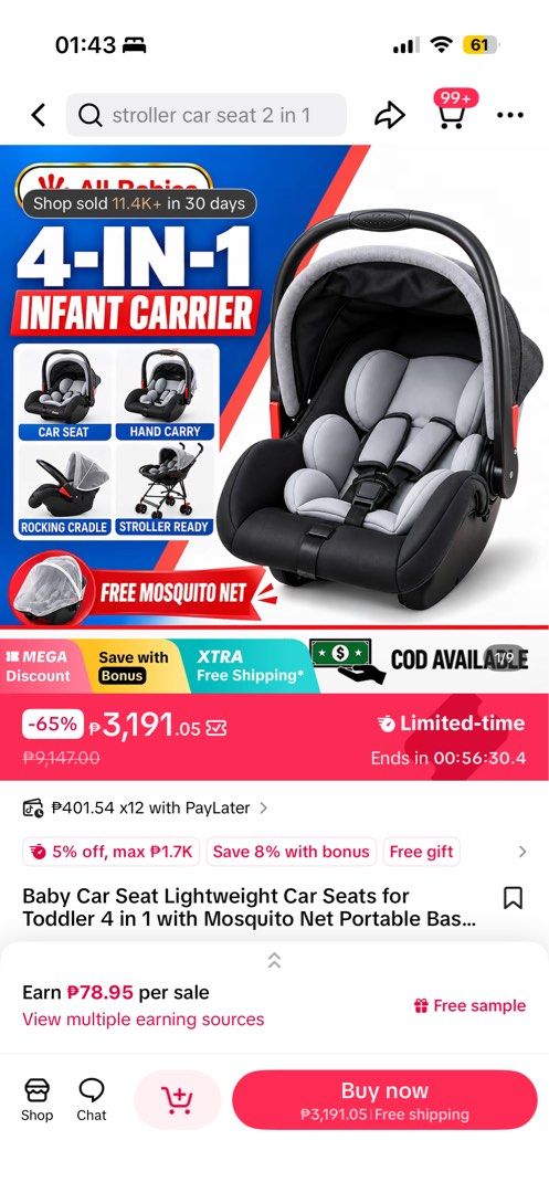 Beige Baby Stroller with Infant Seat (Category: Strollers) located in Bacoor. Submitted by marieocampo (Listing ID 1462872042, Image 3). Description: - Lightweight and easy to maneuver - Includes comfortable infant seat and harness - Folds for convenient storage - Ideal for everyday use and travel - Canopy offers sun protection - Adjustable handlebar.