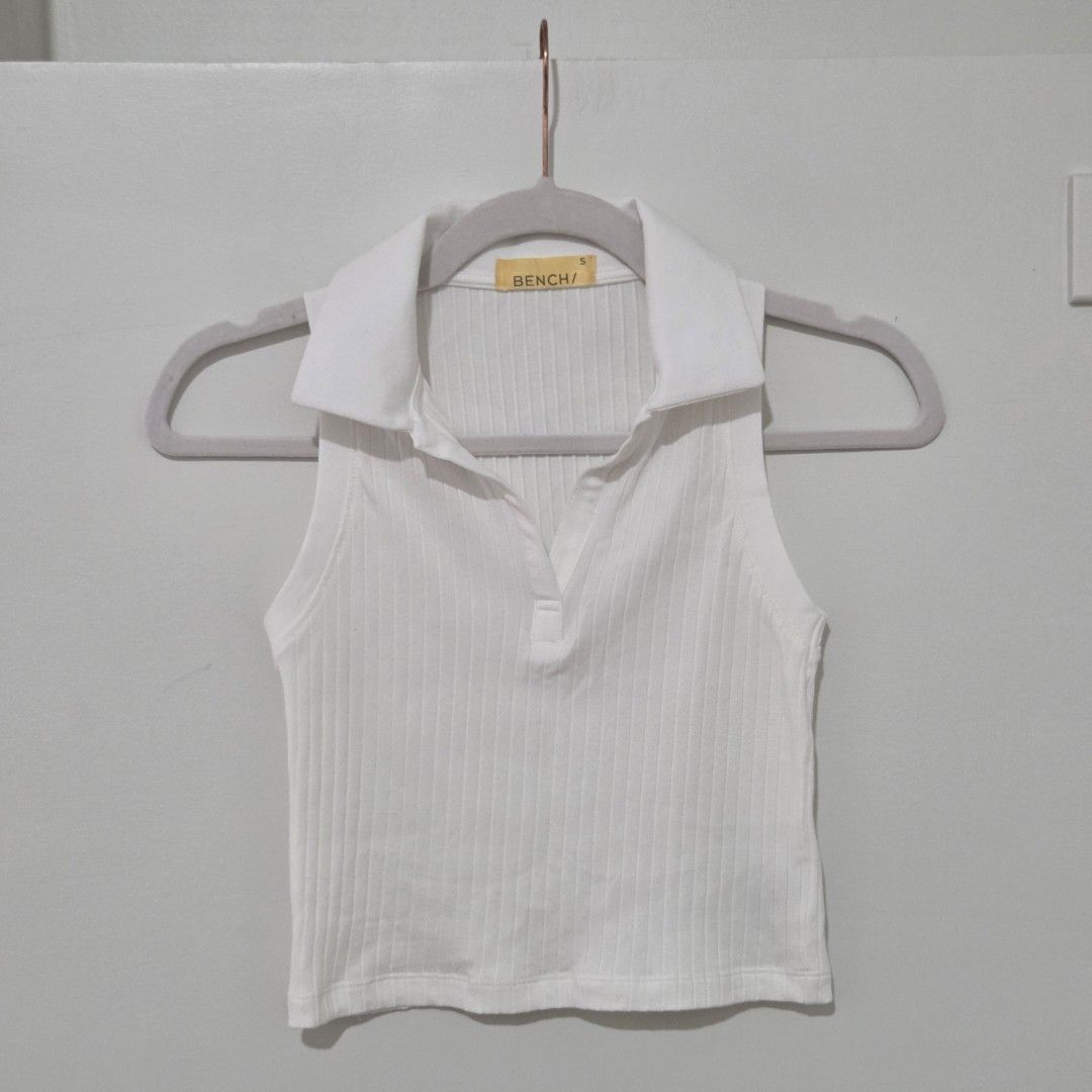 bench ribbed collared top in white (Category: Shirts) located in Las Pinas. Submitted by simpleasangel (Listing ID 1462781968, Image 1). Description: size small ♦️ selling low to free up closet space♦️ ~ shipping via j&t / lalamove only mode of payment: gcash / bdo.