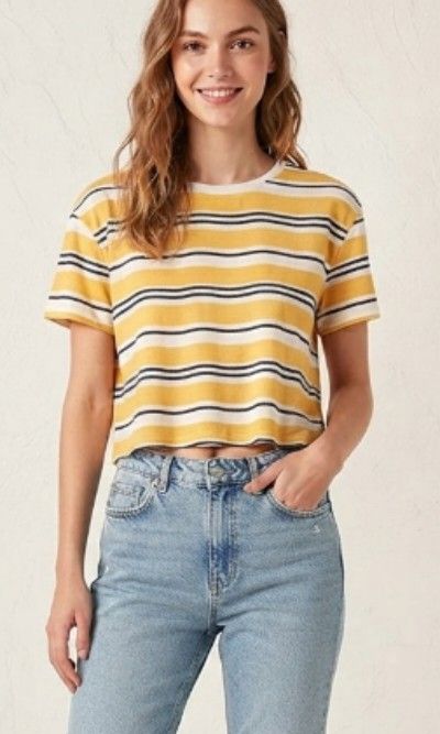 Bershka yellow stripes crop top (Category: Others Tops) located in Bocaue. Submitted by jessdcluters (Listing ID 1462822513, Image 1). Description: .