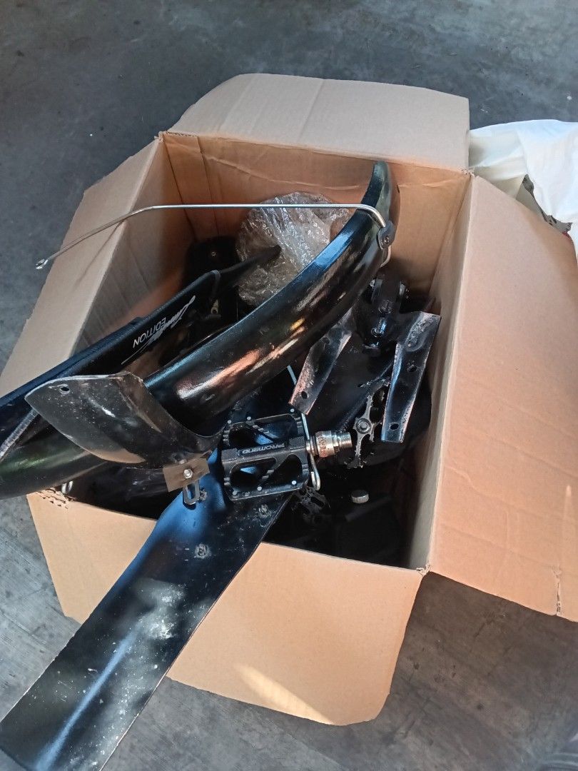 Bicycle parts take all (Category: Bicycles) located in Quezon City. Submitted by fairviewstrides (Listing ID 1462683873, Image 1). Description: take all bike parts price 600 take all rotors chain fenders pedals cellphone holders water cage no issue all can be use free saddle / rear rack fairview loc.