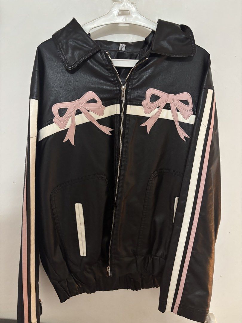 Black Faux Leather Jacket with Pink Bows (Category: Coats, Jackets and Outerwear) located in Iligan City. Submitted by boldrabbit.778b7e (Listing ID 1462767449, Image 2). Description: ‼️ DM FOR DETAILS ‼️.
