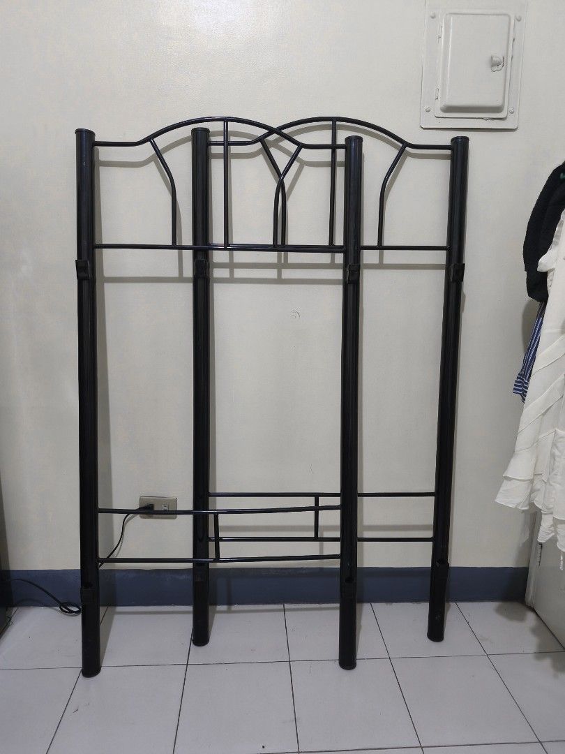 Black Metal Bunk Bed Frame with pull out (negotiable) (Category: Bed Frames & Mattresses) located in Manila. Submitted by tiktok_hellobloom.careteam (Listing ID 1462740321, Image 3). Description: - Sturdy black metal bunk bed frame - Includes ladder and guard rails for top bunk - Strong and durable construction - Fits two single mattresses - Disassembled for easy transport - Ideal for saving space.