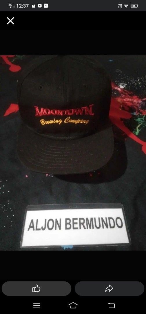 Black Moontown Brewing Company Embroidered Cap (Category: Caps & Hats) located in Quezon City. Submitted by aljonbermu25659 (Listing ID 1462708970, Image 1). Description: - Black cap with Moontown Brewing Company embroidery - 'Moontown' in red text, 'Brewing Company' in gold text - Flat brim style - Ideal for brewery fans, clearly displays the name.