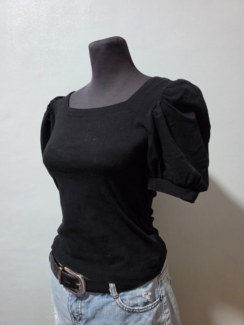 Black Puff Sleeve Square Neck Top small to medium (Category: Blouses) located in Paranaque City. Submitted by franinnashop (Listing ID 1462691736, Image 2). Description: - Elegant black top - Flattering square neckline - Stylish puff sleeves for a touch of detail - Comfortable fabric for all-day wear - Versatile: great for casual or slightly dressed-up occasions - Effortlessly pairs with jeans declutter small to medium paranaque city.