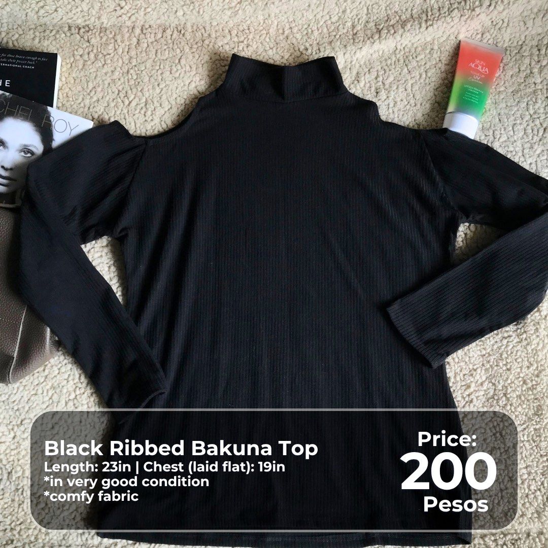 Black Ribbed Cold Shoulder Turtle Neck Top (Category: Sleeveless) located in Pasig City. Submitted by thatgirlsamlara (Listing ID 1462717866, Image 1). Description: 🙋‍♀️Model Reference: I’m 5’2 and Small by body frame (25.5in Waistline). Actual photo posted. ‼️ Check photo for specific size, dimensions and price details. condition and issues if there are, are also declared. ‼️LAST PRICE POSTED 👉🏼 My items are in excellent condition unless othe