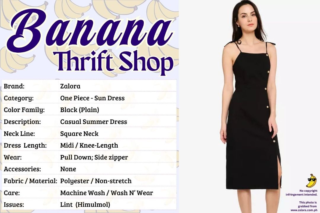 Black Spaghetti Strap Summer Dress (Category: Dresses) located in Malolos. Submitted by bananathrifts2026 (Listing ID 1462777993, Image 1). Description: Item is on-hand and not in use. Reason for Selling: Decluttering Dress has back smocking; form-fitting on the chest area. Dress closure is side zip, wooden-design buttons are purely decorative 80% Polyester 20% Cotton (actual photos to-follow) .