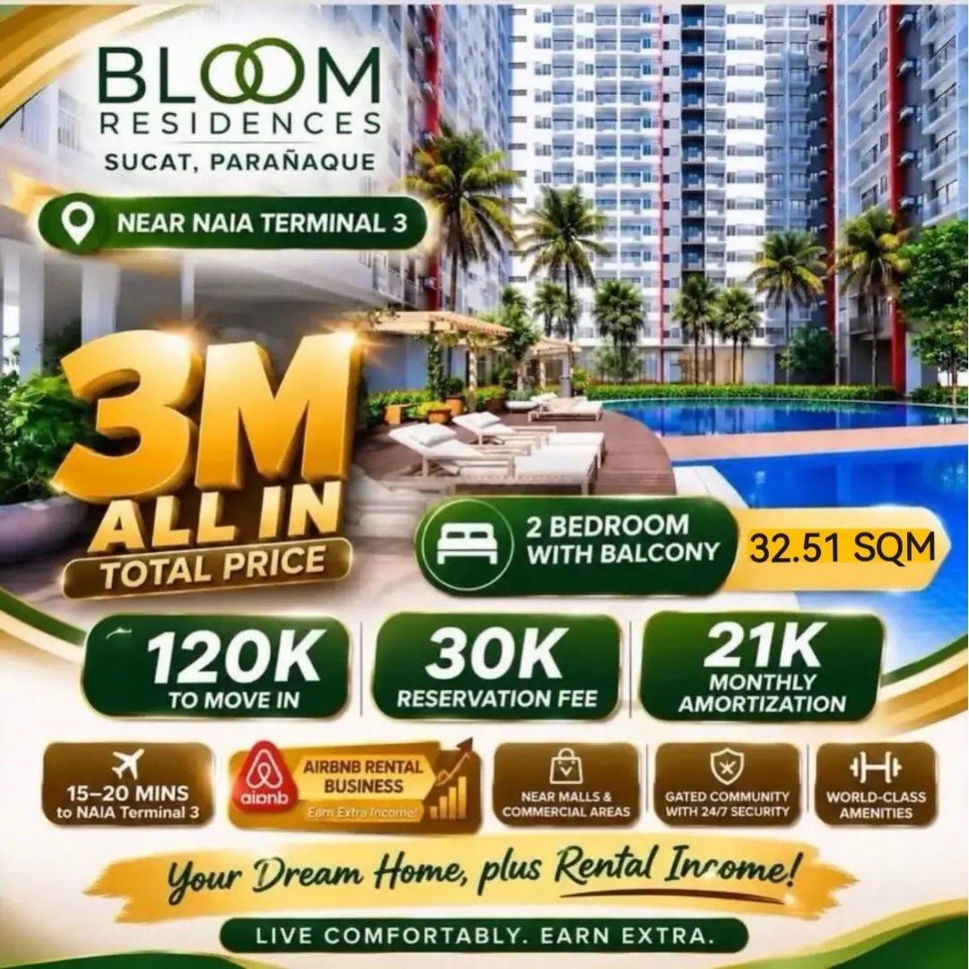 BLOOM RESIDENCES (Category: Apartments & Condos) located in Manila. Submitted by reymondage42844 (Listing ID 1462738048, Image 1). Description: Get a 2 Bedroom Unit with balcony for only 3M ALL IN PRICE. 30k reservation fee to secure the unit and 120k Down payment to move-in. Limited units only Message me for more details and get a free site viewing schedule😊.