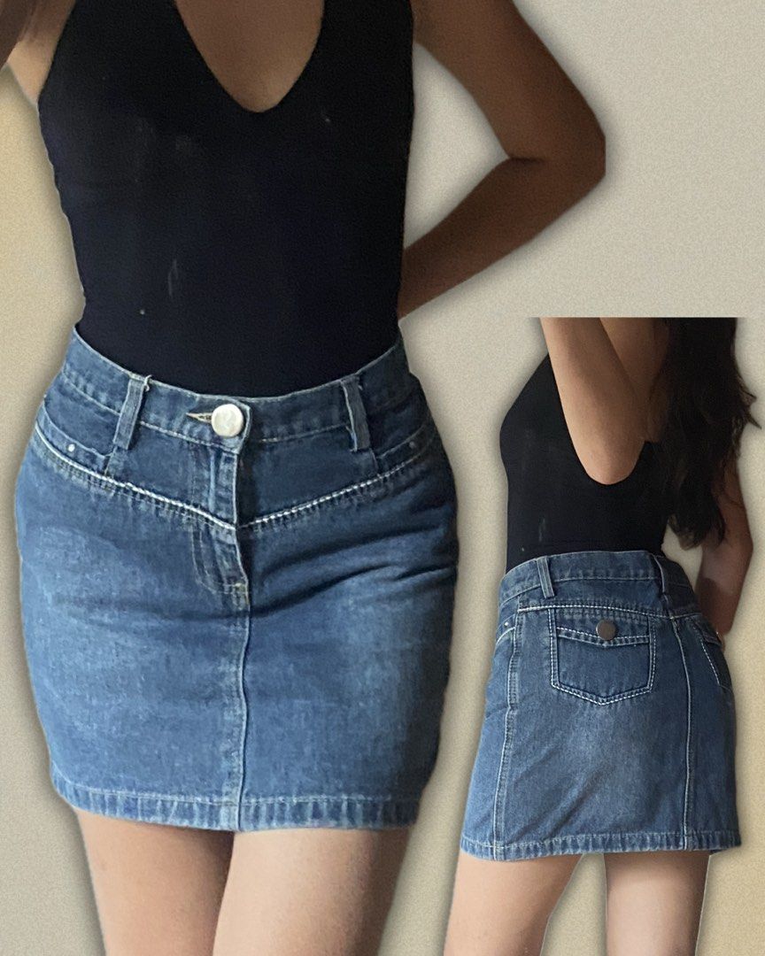 Blue Denim Mini Skirt Clean Cut (Category: Skirts) located in Manila. Submitted by yannaapril (Listing ID 1462720209, Image 2). Description: Super pretty. Nice fitting. Clean cut. No flaws Measurements: (inches) Waist - 28 Hips - 34 Length/outseam - 30 - Cute blue denim mini skirt from J.S.X. - Classic five-pocket design - Rhinestone details on front pockets and waistband - Button and zip closure - Versatile for casual or dressed-up looks Helping