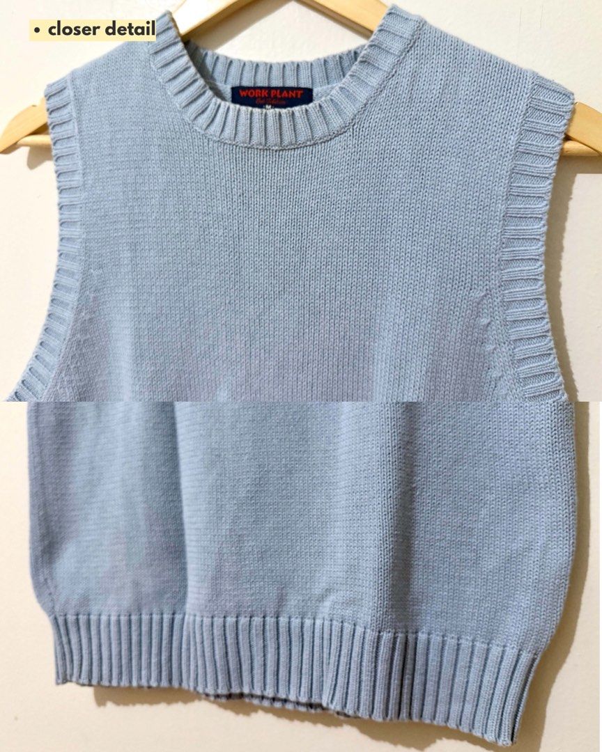 Blue Knit Sleeveless Sweater Vest (Category: Vests) located in Subic. Submitted by ciesells (Listing ID 1462857946, Image 2). Description: - Can fit large-XL - Style: Crew neck, sleeveless - Features: Ribbed hem and neckline - Versatile: Great for layering over shirts or dresses - Aesthetic: Simple and classic.