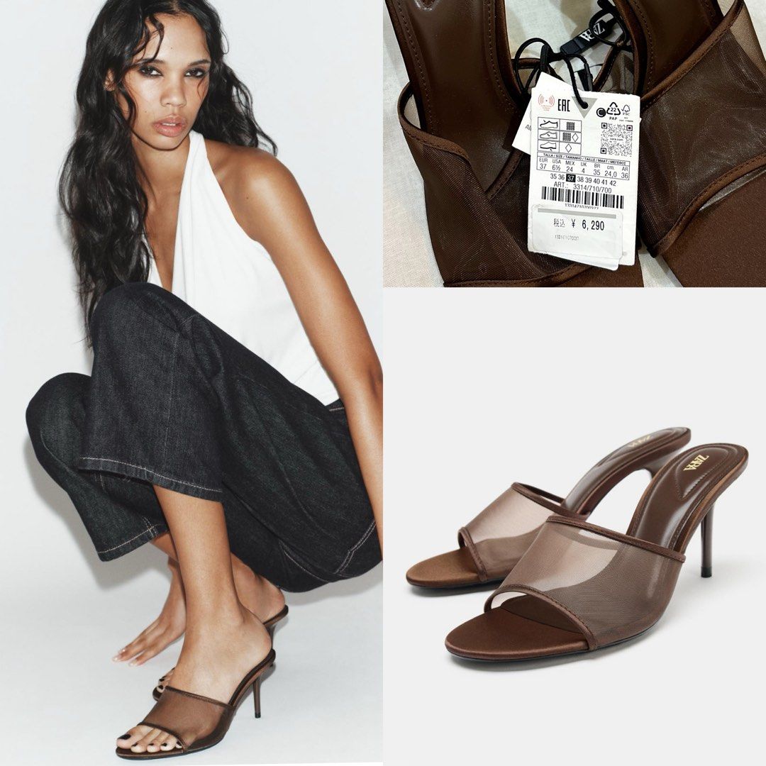 BNWT ZARA BROWN MESH HEELED SANDALS (Category: Dresses) located in Davao. Submitted by zarasteals (Listing ID 1462690042, Image 1). Description: ONHAND BNWT Z🤎RA BROWN MESH HEELED SANDALS EU37 PRETTY! ✨ OG PRICE: 2,995 SELLING PRICE: PHP1,295❣️ MINE NOW, PAY NOW📌.