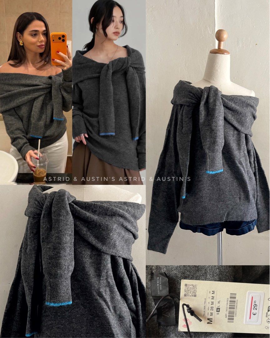 BNWT ZARA offshoulder sweater (Category: Coats, Jackets and Outerwear) located in Dasmarinas. Submitted by allisongrey1323 (Listing ID 1462690838, Image 1). Description: BNWT ZARA offshoulder sweater Medium on tag price: 1,350.