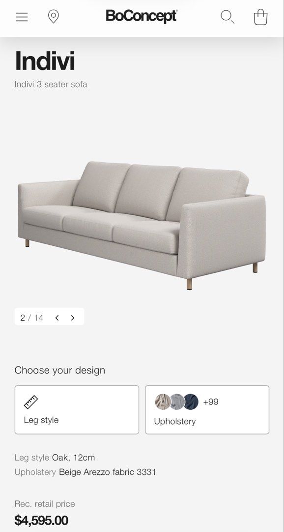 BoConcept Indivi 3 Seater Sofa - Beige Arezzo Fabric (Category: Sofas) located in Singapore. Submitted by flyions (Listing ID 1462704239, Image 2). Description: The Details: Model: BoConcept Indivi 2 (3-Seater) Colour: A versatile, elegant light grey/beige woven fabric that seamlessly fits into modern, Japandi, or minimalist interiors. Design: Features sleek, modern metal legs and a clean, low-profile frame. Practicality: The thick, structured cu