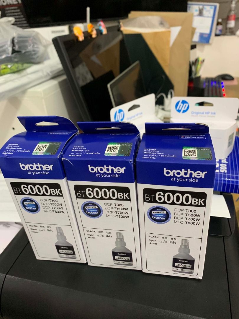 Brother BT6000BK Black Ink Bottle (3 Bottles) (Category: Printers, Scanners & Copiers) located in Quezon City. Submitted by inksource123 (Listing ID 1462697073, Image 1). Description: - Genuine Brother BT6000BK Black Ink - Set of 3 bottles - Compatible with DCP-T300, DCP-T500W, DCP-T700W, MFC-T800W printers - Ideal for refilling your Brother printer - Price is for all three bottles.