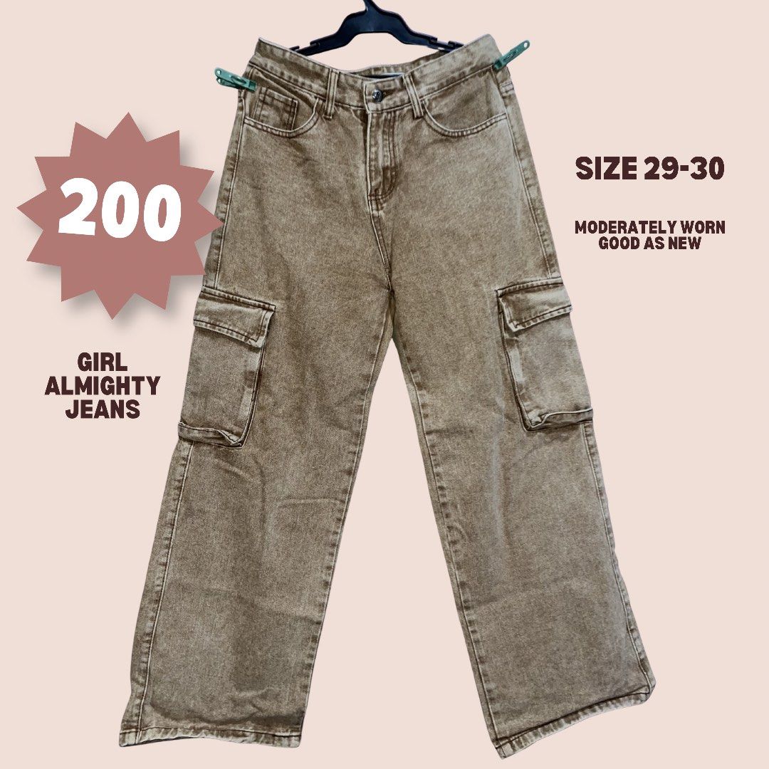 Brown Cargo Jeans Size 29-30 (Category: Jeans) located in Cabuyao City. Submitted by kimsiason (Listing ID 1462853413, Image 1). Description: - Brand: Girl Almighty - Type: Cargo Jeans - Color: Brown (color may vary due to lighting) - Size: 29-30 - Condition: Moderately worn, good as new .