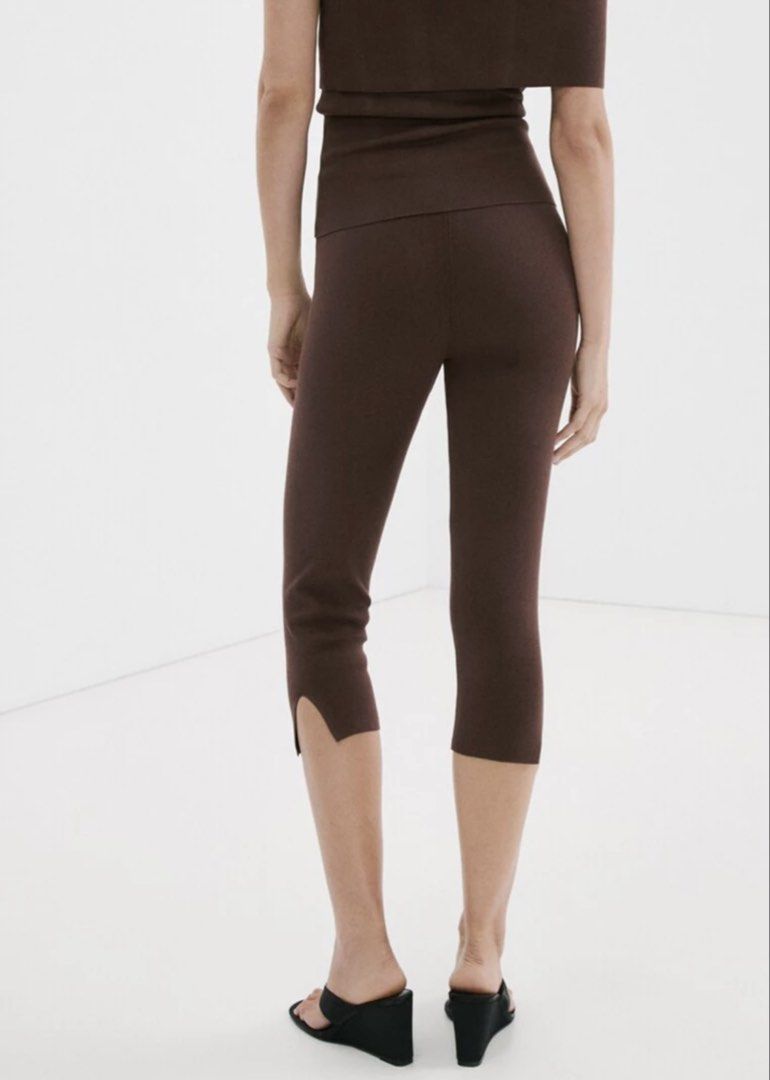 Brown Knit Cropped Leggings with Side Slits (Category: Other Bottoms) located in Taguig. Submitted by juliebonifacio (Listing ID 1462741187, Image 1). Description: - Brown knit cropped leggings - Comfortable stretchy fit - Subtle slit detail at the hem - Great for layering or wearing on their own - Versatile piece for your wardrobe - Looks good with boots or sandals - mall price: 2500.