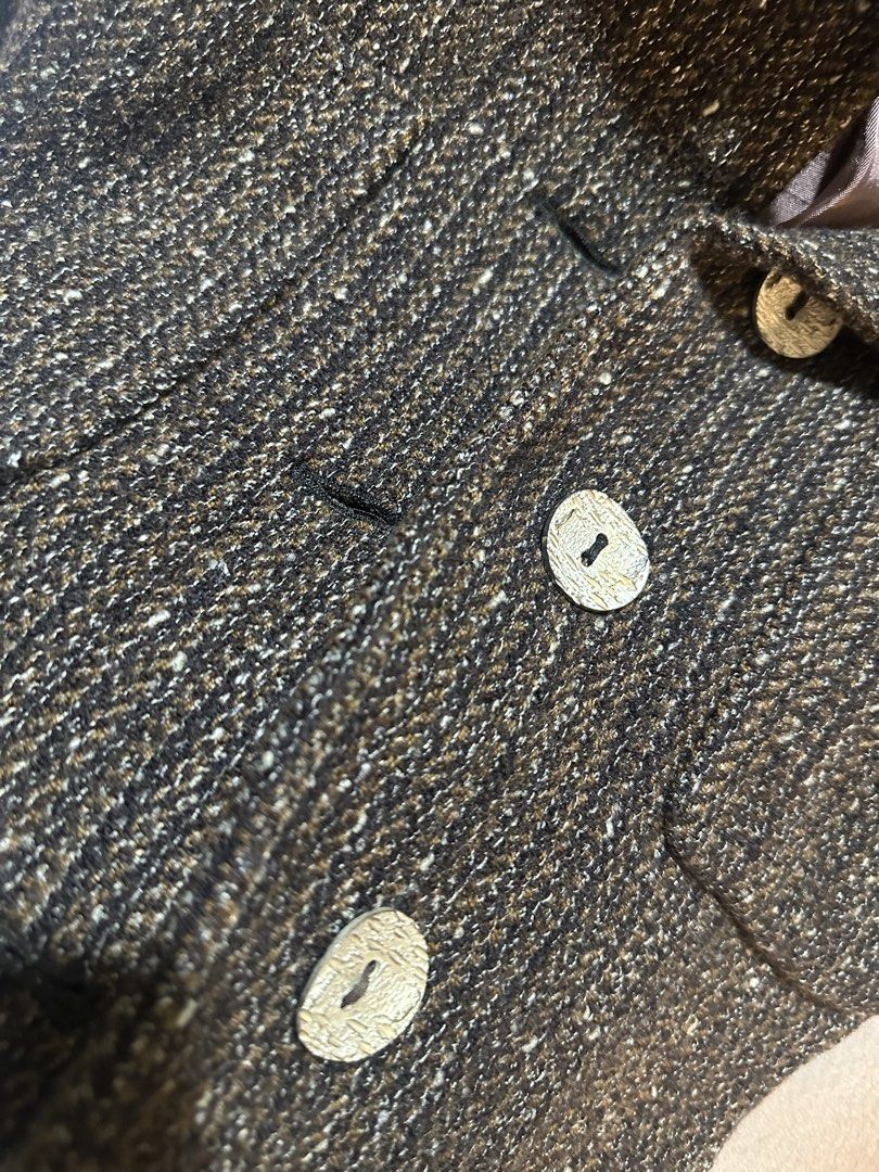 Brown Textured Tweed Cropped Jacket/Blazer (Small) (Category: Coats, Jackets and Outerwear) located in Makati City. Submitted by sarrygg (Listing ID 1462829940, Image 3). Description: Bought from IG shop for P950.