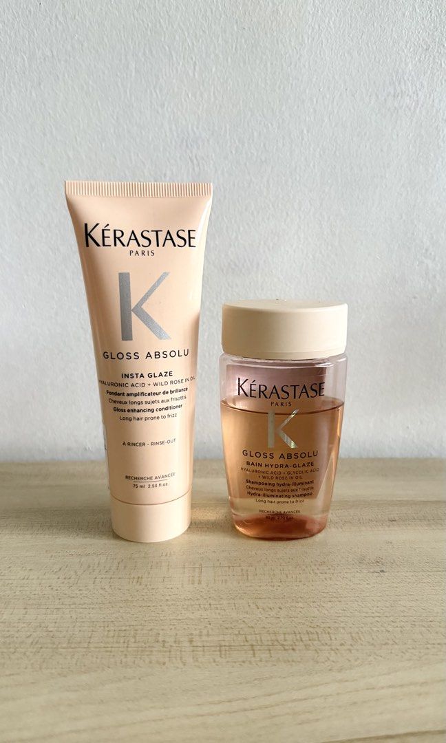 [Bundle] Kérastase Gloss Absolu Shampoo and Conditioner (Category: Hair) located in Cainta. Submitted by getsometin (Listing ID 1462689631, Image 1). Description: - Kérastase Gloss Absolu Bundle - Set includes Bain Hydra-Gleam shampoo (80ml) and Insta-Glaze conditioner (75ml) - Specially formulated for long hair - Delivers intense shine and a glossy finish - Promotes healthy, radiant-looking hair.