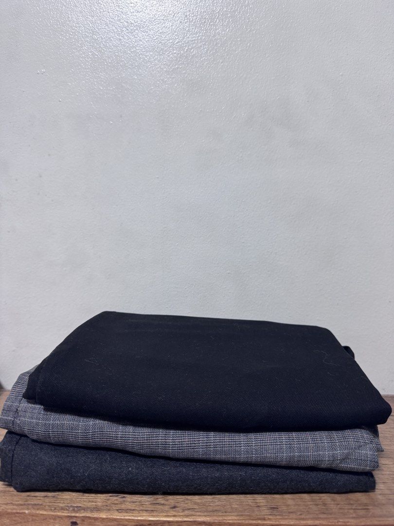 Bundle of 3 Slacks - Black, Grey Plaid, Dark Grey (Category: Other Bottoms) located in Marikina City. Submitted by classicloset (Listing ID 1462836538, Image 2). Description: - Bundle includes 3 pairs of pants. - Colors: 1 black, 1 grey plaid, 1 dark grey. - Style: Dress pants/trousers. - Ideal for work or smart casual outfits. - Great value bundle deal..