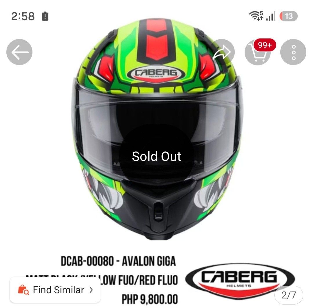 CABERG DCAB-00080 Avalon Giga Helmet (Category: Helmets and other Riding Gears) located in Santa Rosa. Submitted by missleopardyshop (Listing ID 1462776114, Image 2). Description: - Caberg Avalon Giga Helmet (Model: DCAB-00080) - Eye-catching design: Bright green, red, and yellow - Includes a dark visor for sun protection - Comes with a protective helmet bag - Ideal for a safe and stylish ride Caberg brand (cannot type the brand above not in the 