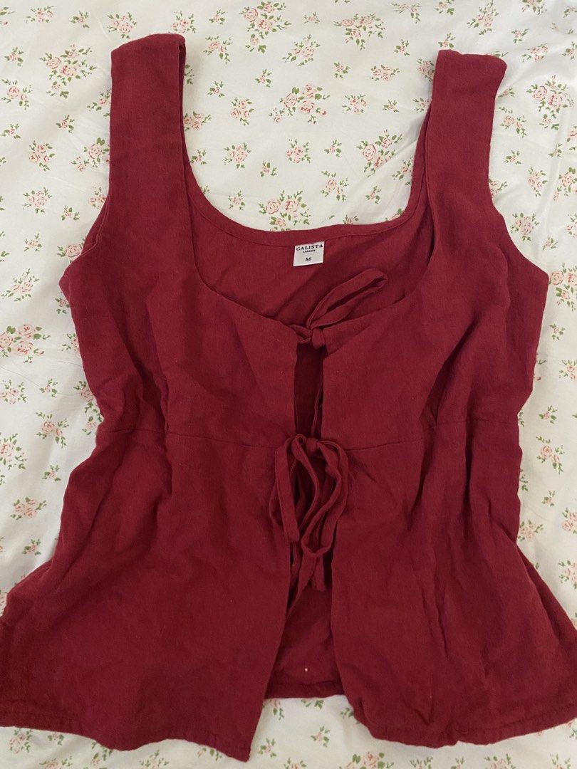 calista camille tie top (Category: Sleeveless) located in Caloocan City. Submitted by v6nnies (Listing ID 1462755653, Image 1). Description: calista apparel camille red tie top size medium letting this go bcs its a bit too big and the fit is off on me :) only worn and washed once price is negotiable .