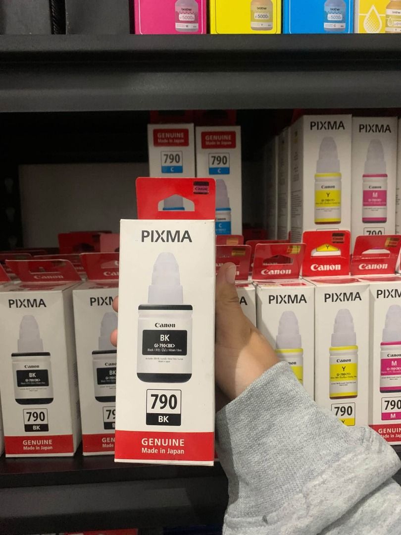 Canon Pixma GI-790 Ink (Category: Printers, Scanners & Copiers) located in Quezon City. Submitted by inksource123 (Listing ID 1462695909, Image 3). Description: - Genuine Canon GI-790 ink bottles - Compatible with Canon Pixma printers - Available colors: Black (BK), Cyan (C), Yellow (Y), Magenta (M) - High-quality ink for vibrant and sharp prints - Authentic product, made in Japan.