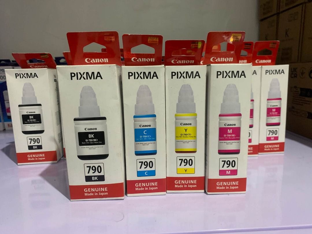 Canon Pixma GI-790 Ink (Category: Printers, Scanners & Copiers) located in Quezon City. Submitted by inksource123 (Listing ID 1462695909, Image 2). Description: - Genuine Canon GI-790 ink bottles - Compatible with Canon Pixma printers - Available colors: Black (BK), Cyan (C), Yellow (Y), Magenta (M) - High-quality ink for vibrant and sharp prints - Authentic product, made in Japan.