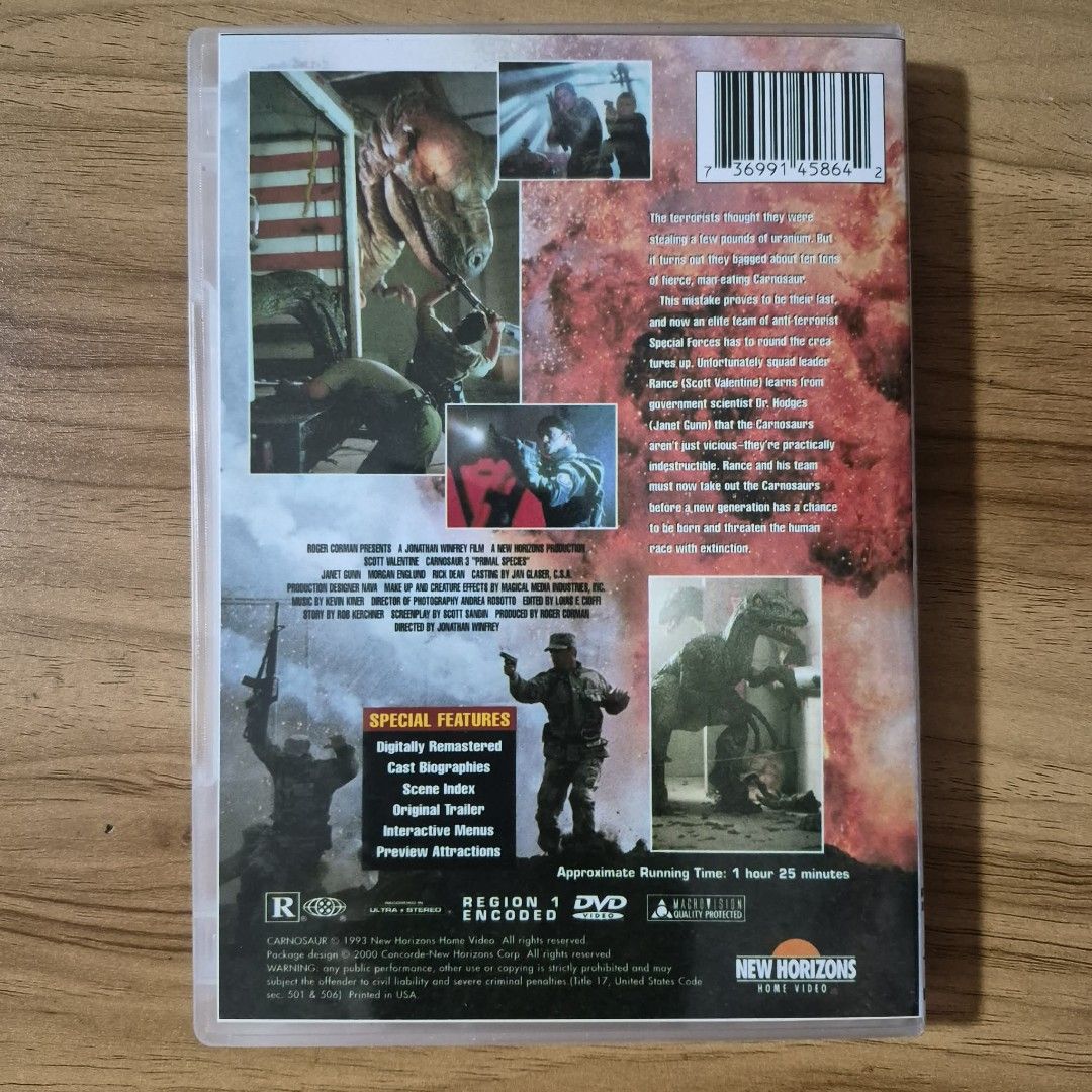 CARNOSAUR 3 Primal Species (1:1 DVD Copy) (Category: CDs & DVDs) located in Kabankalan. Submitted by Videoshop.ph (Listing ID 1462844565, Image 2). Description: Carnosaur 3: Primal Species 1996 Format: DVD Region: All NTSC No. of Disc: 1 Aspect Ratio: Fullscreen Language: English Subtitle: None Casing: Keep Case DVD COPY – 1:1 RECOPY FROM ORIGINAL ✔️ Recopied from original DVD ✔️ Complete original menu & features ✔️ Original audio/subtitles & cha