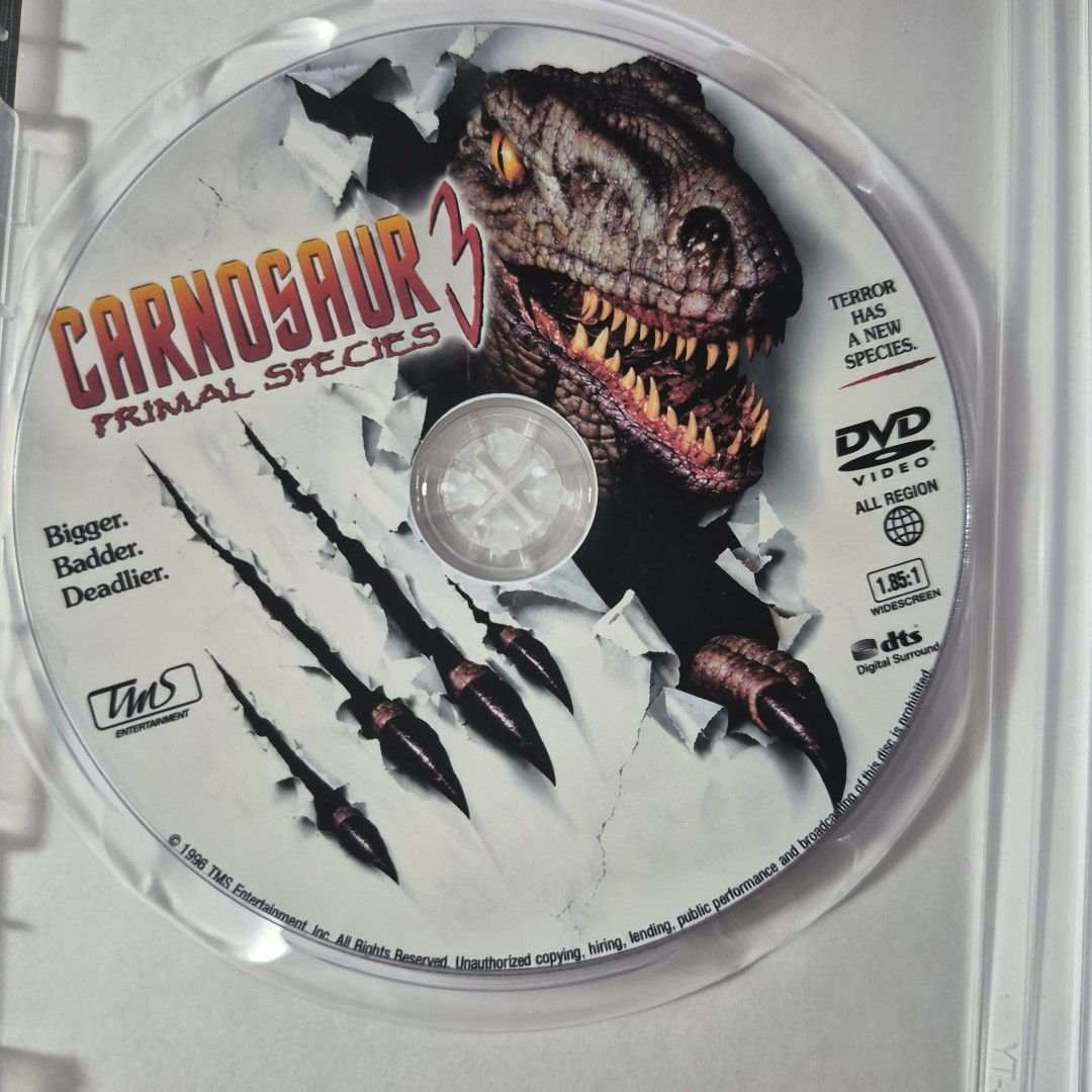 CARNOSAUR 3 Primal Species (1:1 DVD Copy) (Category: CDs & DVDs) located in Kabankalan. Submitted by Videoshop.ph (Listing ID 1462844565, Image 3). Description: Carnosaur 3: Primal Species 1996 Format: DVD Region: All NTSC No. of Disc: 1 Aspect Ratio: Fullscreen Language: English Subtitle: None Casing: Keep Case DVD COPY – 1:1 RECOPY FROM ORIGINAL ✔️ Recopied from original DVD ✔️ Complete original menu & features ✔️ Original audio/subtitles & cha