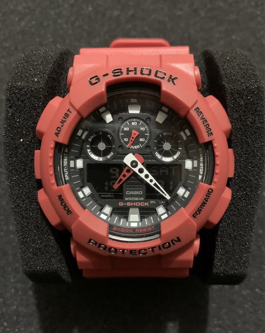 Casio G-Shock GA-100 (Category: Men's Watches) located in Taytay. Submitted by tropamon_tcg (Listing ID 1462814520, Image 1). Description: Authentic G-Shock Watch GA-100 Brand new replacement bezel and strap (matte dark red). Brand new battery installed. All buttons and functions working. Please manage expectations. This is a a used item. No warranty. No returns. Open to offers. Location: Taytay, Rizal.