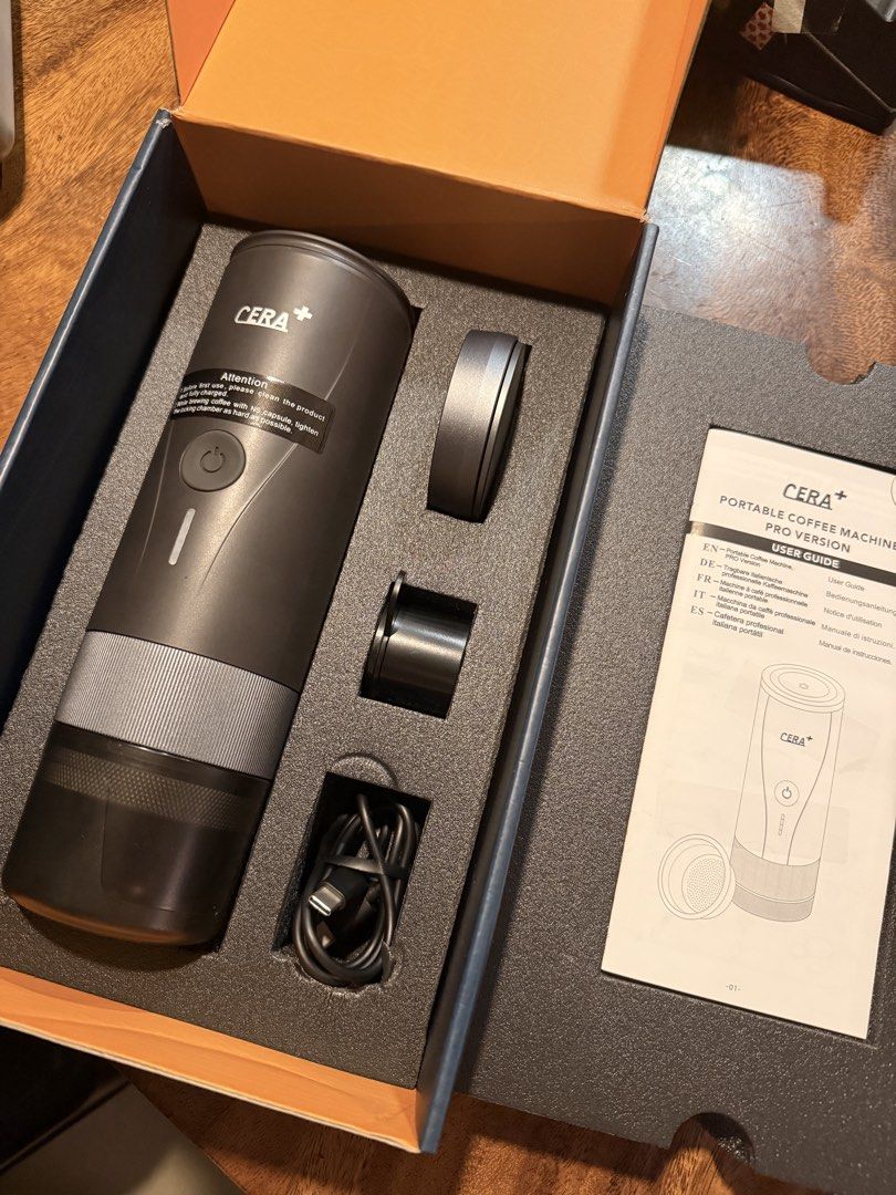 CERA+ Portable Coffee Machine Pro Version (Category: Coffee Machines & Makers) located in Quezon City. Submitted by jaxandzac (Listing ID 1462875153, Image 2). Description: - CERA+ Portable Coffee Machine (Pro Version) - Ideal for coffee on the go, travel, or office use - Includes all accessories shown in the box - USB-C charging cable included - User guide provided - Compact and easy to operate.