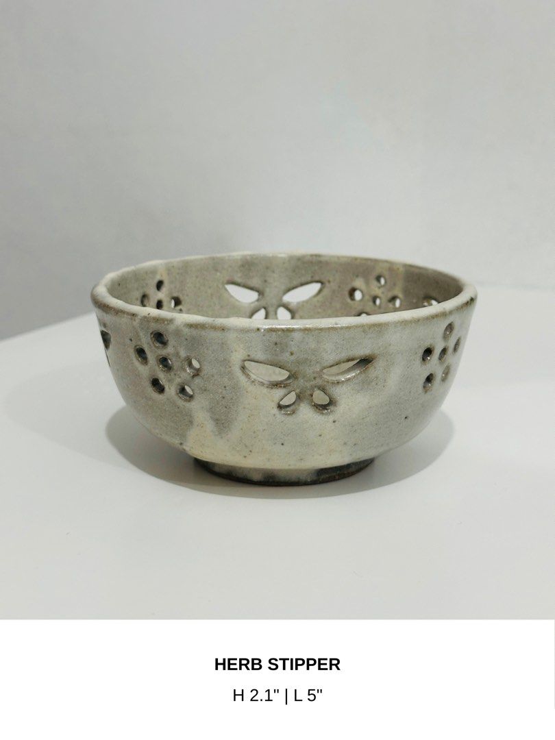 Ceramic Herb Stripper Bowl (Category: Other Kitchenware & Tableware) located in Manila. Submitted by anaya_d (Listing ID 1462789950, Image 2). Description: Handmade ceramic bowl for stripping herbs. Features a lovely cutout design around the rim 🌾 Perfect for quickly removing leaves from your veggies and fresh herbs..