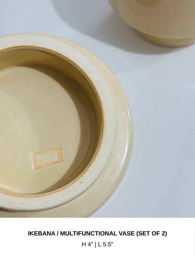 Ceramic Ikebana/Multifunctional Vase (Category: Vases & Decorative Bowls) located in Manila. Submitted by anaya_d (Listing ID 1462794532, Image 3). Description: Butter yellow multifunctional ceramic vase with endless styling possibilities 💐 Perfect for ikebana arrangements, as a decorative accent, or even as a water bowl for your pets. Signed by artist. P1000 (set of 2).