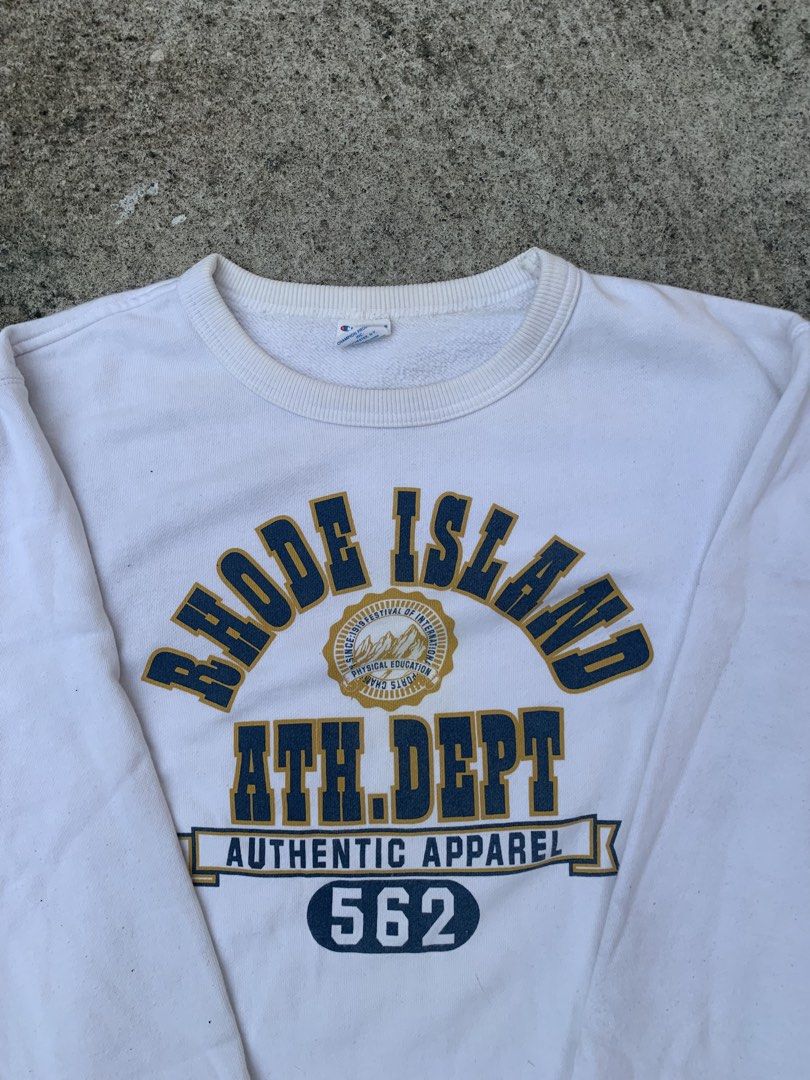 Champion Sweatshirt "Rhode Island Ath. Dept" graphic (Category: Tshirts & Polo Shirts ) located in Buhi. Submitted by sneak_pick (Listing ID 1462845732, Image 2). Description: Champion Sweatshirt “Rhode Island Ath. Dept” graphic Very minimal signs of wear. Excellent condition. Size: L Measurements: Pit to pit: 23” Length: 26” Sleeve length: 23.5.