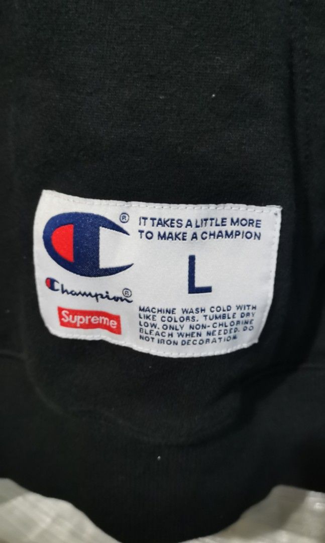 Champion x supreme hoodie (Category: Coats, Jackets and Outerwear) located in San Jose. Submitted by thrift_ni_sir (Listing ID 1462850107, Image 3). Description: Excellent condition MOD j&t Add shipping fee MOP gcash.