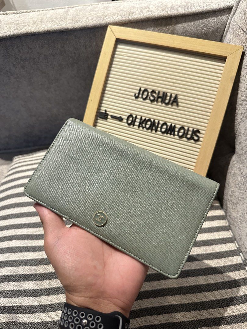 Chanel Long Wallet Green Leather (Category: Luxury Bags & Wallets) located in Los Banos. Submitted by joshua_morales (Listing ID 1462821645, Image 1). Description: - Authentic Chanel Long Wallet - Luxurious Green Leather - Classic CC Logo Hardware - Multiple Card Slots & Ample Space for Cash - Ideal for Everyday Use - Comes with Original Box - Includes Authenticity Card.