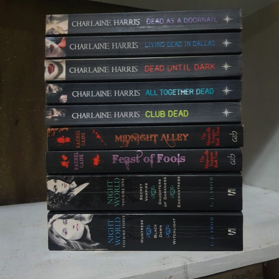 Charlaine Harris Sookie Stackhouse & Midnight, Texas Books (Category: Storybooks) located in Tarlac. Submitted by jajubells (Listing ID 1462765270, Image 1). Description: - Bundle of 10 books by Charlaine Harris. - Includes Sookie Stackhouse series: Dead as a Doornail, Living Dead in Dallas, Dead Until Dark, All Together Dead, Club Dead. - Also includes Midnight Alley, Midnight, Texas. - Features three Night World books: Secret Vampire, Daughters