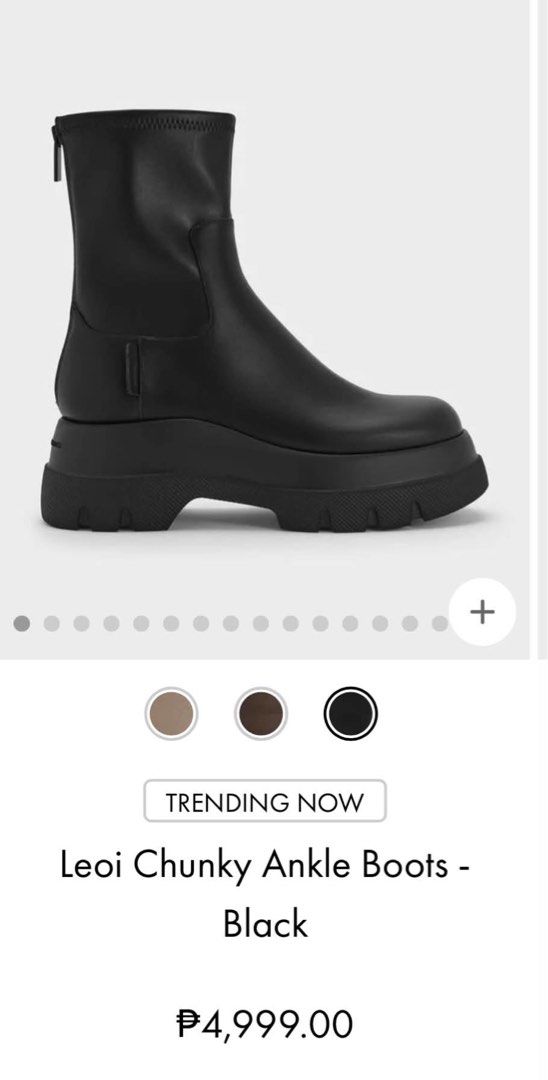 Charles&keith Leoi Chunky Ankle Boots – Black (Category: Boots) located in Manila. Submitted by nixten (Listing ID 1462742610, Image 1). Description: Leoi Chunky Ankle Boots – Black Selling Price: ₱2,900 Original Price: ₱4,999 Selling my Leoi Chunky Ankle Boots in Black 🖤 ✨ Trendy chunky silhouette ✨ Classic black — easy to pair with any outfit ✨ Platform sole for an elevated look ✨ Ankle-length design ✨ Perfect for everyday wear, OOTDs, and eve