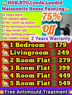 💥Decorate And Bring Colour To Your Home!!!HDB#BTO#CONDO#cheapest painting service#toilet and kitchen pipe paint#door and door frame painting#white colour#manpower#anti mould painting service#parquet polish#epoxy#plaster//free cleaning#free shifting#free touch up services Collection item 1