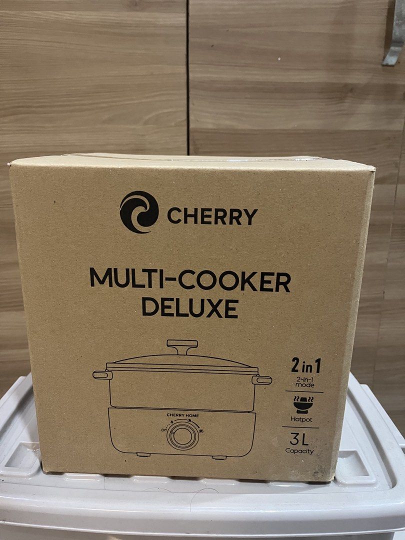 Cherry Multi-Cooker Deluxe 3L Beige MD01 (Category: Cookers) located in Manila. Submitted by jericho_chan (Listing ID 1462725458, Image 1). Description: - Cherry Multi-Cooker Deluxe - Color: Beige - Capacity: 3L - Functions: Multi-cooker, Hotpot, Grilling - Power: 1000W - Voltage: 220V-240V/60Hz - Includes: Grilling pan, User manual - Dimensions: 293x255x210mm - Net Weight: 2.5kg.