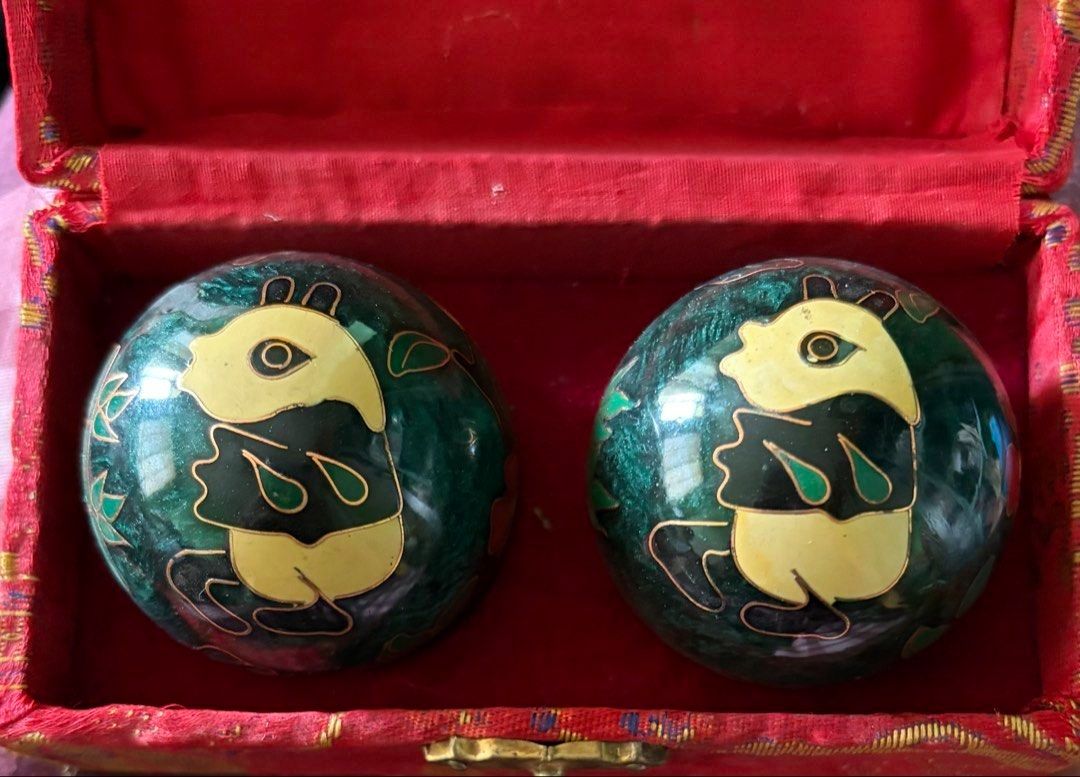 Chinese Baoding Balls Set (Category: Massage Devices) located in Quezon City. Submitted by garagesale2026 (Listing ID 1462867575, Image 2). Description: - Never used - With Box, Panda & Bamboo Design - From Hongkong - Price is per set/box; 2 sets available, 1 green box and 1 red box - Also called Buddhist Balls / Chinese Meditation Balls / Zen Balls / Relieve Balls / Chinese Musical Chime Balls / Chi Balls - Intended to be rotated in one hand to 