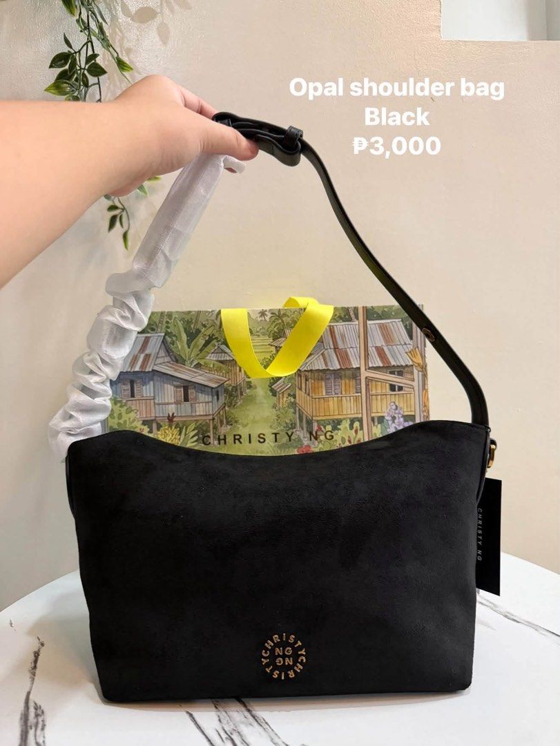 Christy Ng Opal Shoulder Bag - Black (Category: Shoulder Bags) located in Valenzuela. Submitted by sel000 (Listing ID 1462724707, Image 1). Description: - Christy Ng Black Opal shoulder bag - Made of suede material - Comes with original dust bag and paper bag - Price: P3,000 - Ideal for everyday use.
