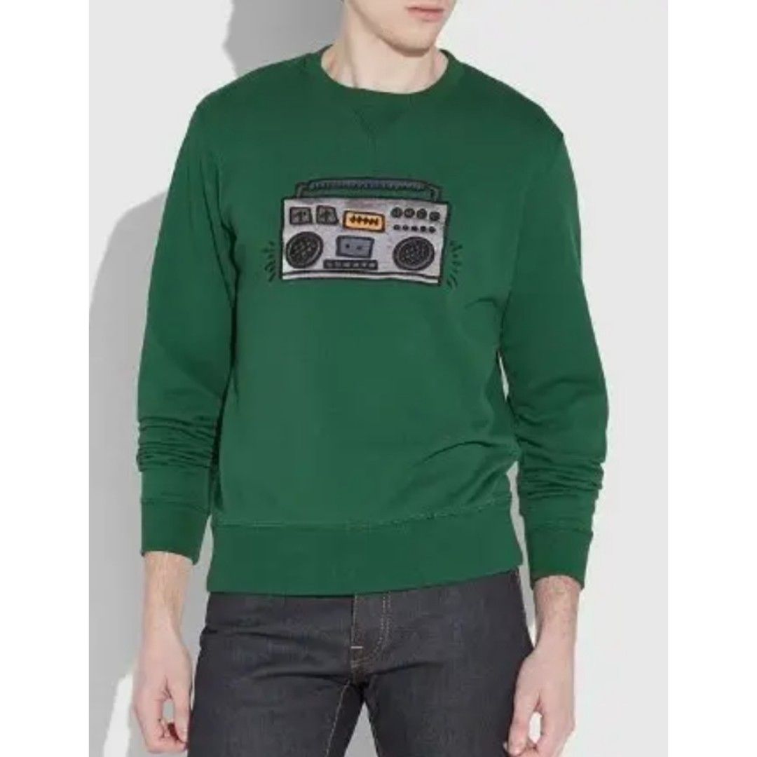 Coach Boombox Sweatshirt Jacket sweater pullover men's (Category: Coats, Jackets and Outerwear) located in Quezon City. Submitted by rosepam (Listing ID 1462689238, Image 1). Description: Coach x Keith Haring Retro Stereo Boombox Embroidered Sweatshirt Size on tag: S *some fade lines sa back (due to fold/storage) aside from that, it's still nice, like new. FIX PRICE Measurements posted for reference Wash before wearing (stored item).