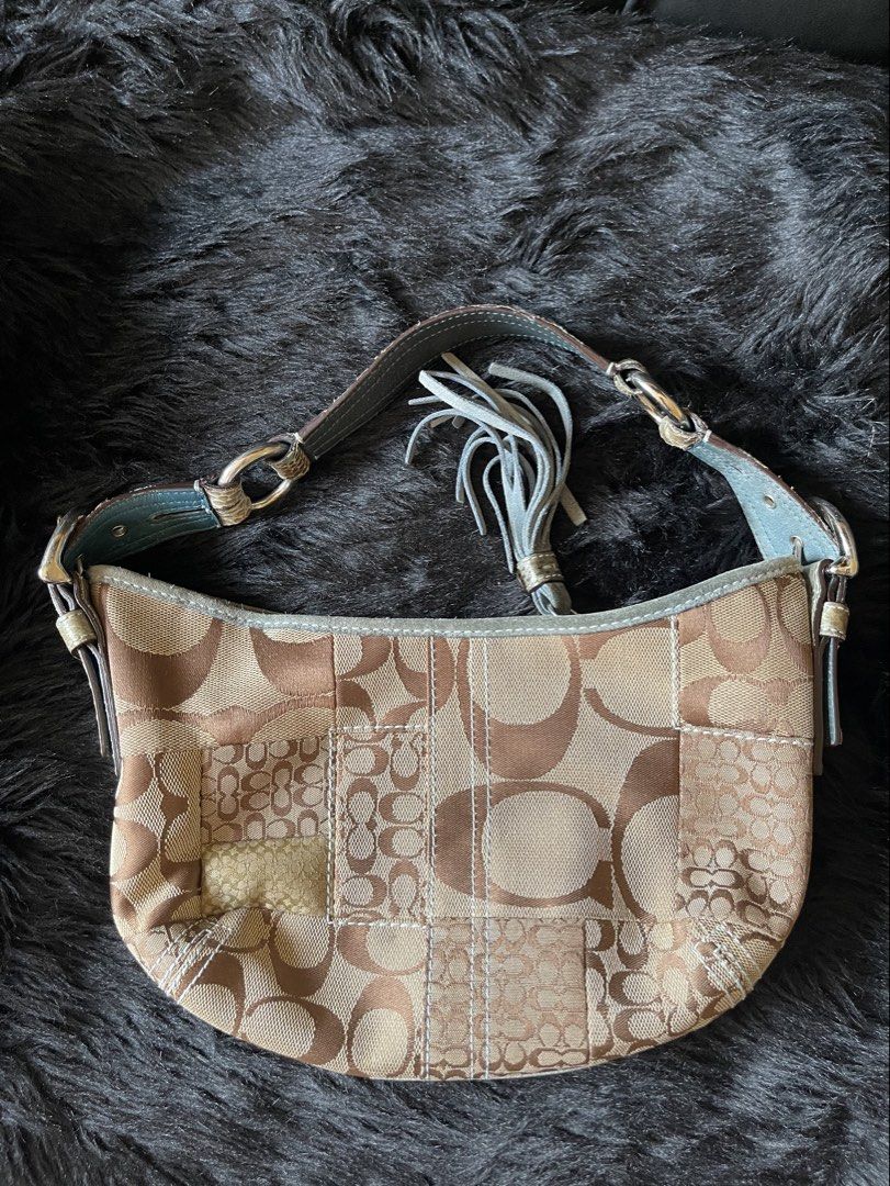 Coach Monogram Patchwork Shoulder Bag (Category: Luxury Bags & Wallets) located in Davao. Submitted by boodle4lyf (Listing ID 1462766364, Image 1). Description: Classic Coach monogram shoulder bag with patchwork monogram C logo, tassel, and buckle strap. Strap has scratches but not tagos sa ilalim. .