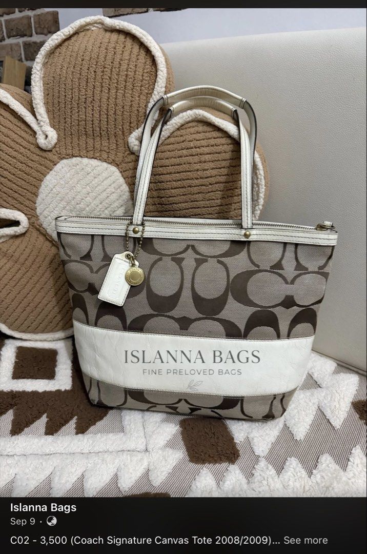 Coach signature canvas tote (Category: Shoulder Bags) located in Santo Tomas. Submitted by islannabags (Listing ID 1462839460, Image 1). Description: Pls check our Fb page Islanna Bags Msg for more details.